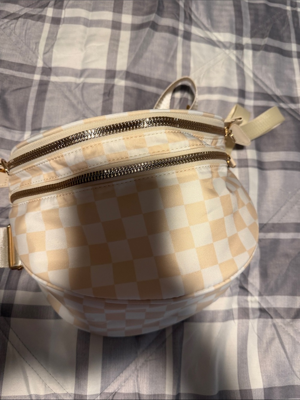 Emmafy Go Free Beige Checkerboard Crossbody Bag